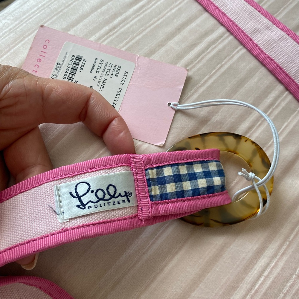 LILLY PULITZER Tortoise Shell Blue Gingham Belt NWT - Picture 5 of 6